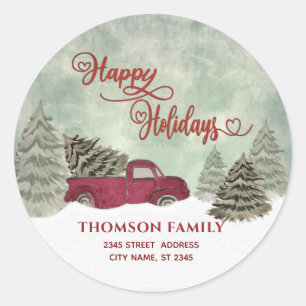 Sticker Rond Waterton Vacances hiver scène rouge