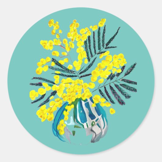 Sticker Rond Wattle Mimosa fleurie jaune Australie (Devant)