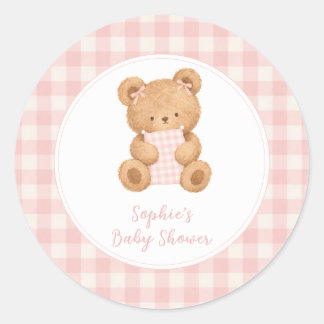 Sticker Rond We Can Bearly Wait Bear Girl Baby Shower
