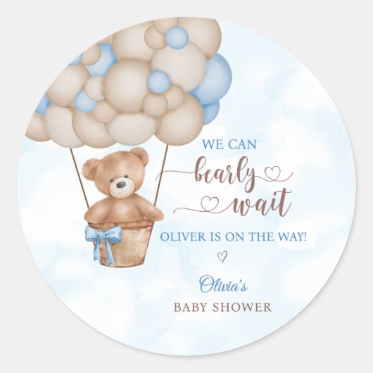 Sticker Rond We Can Bearly Wait Hot Air Balloon Baby Shower (Devant)