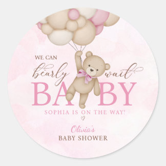 Sticker Rond We Can Bearly Wait Pink Baby Shower