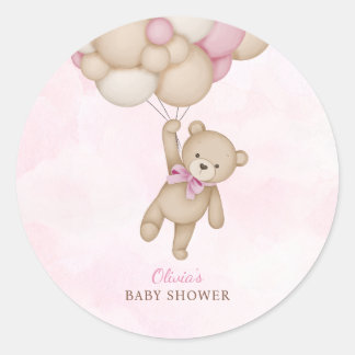 Sticker Rond We Can Bearly Wait Pink Baby Shower