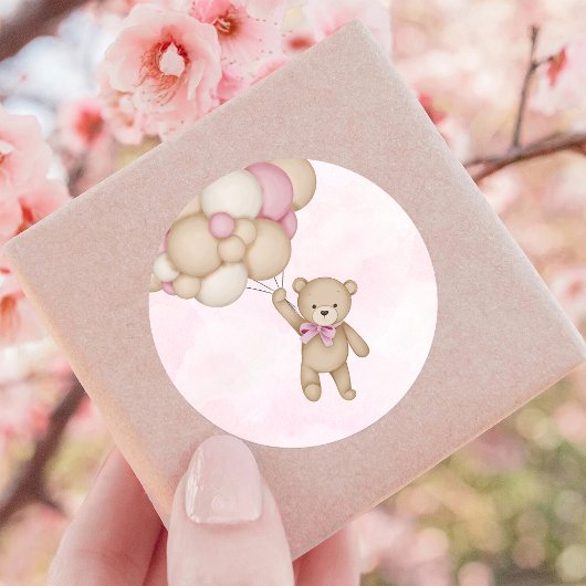 Sticker Rond We Can Bearly Wait Pink Baby Shower