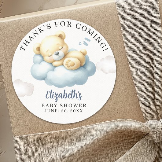 Sticker Rond We can Bearly wait - Teddy Bear Baby Shower Boy