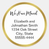 Sticker Rond We Have Moved Script White Moving Announcement (Devant)