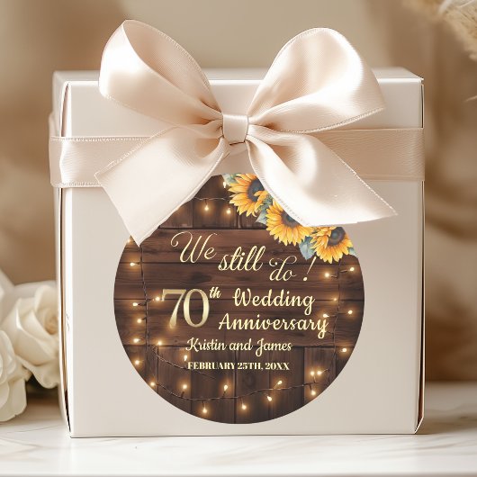 Sticker Rond We Still Do 70th Wedding Anniversary String Lights
