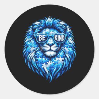 Sticker Rond Wear Blue Autism Awareness Puzzle Lion Be Kind Men