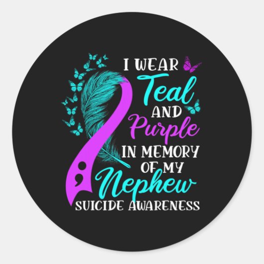 Sticker Rond Wear Teal Purple In Memory Of My Nephew Suicide Aw (Devant)