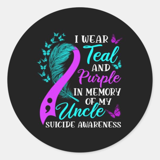 Sticker Rond Wear Teal Purple In Memory Of My Uncle Suicide Awa (Devant)