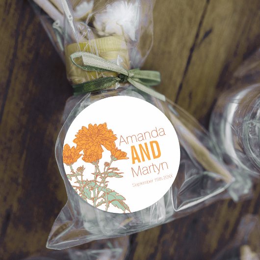 Sticker Rond Wedding chrysanthemum orange fall wedding invites