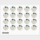 Sticker Rond Wedding Cream Beige Emerald Green Rose Floral (Feuille)