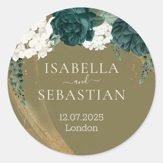 Sticker Rond Wedding Emerald Green yellow Rose (Devant)