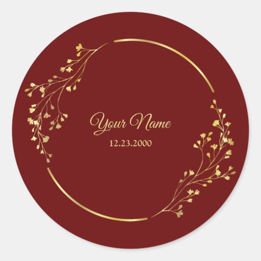 Sticker Rond Wedding Golden Floral Geometric Wreath Red Party  (Devant)