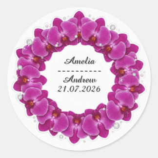 Sticker Rond Wedding Purple Orchid Wreath Decor