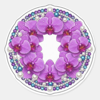 Sticker Rond Wedding Purple Orchid Wreath Decor