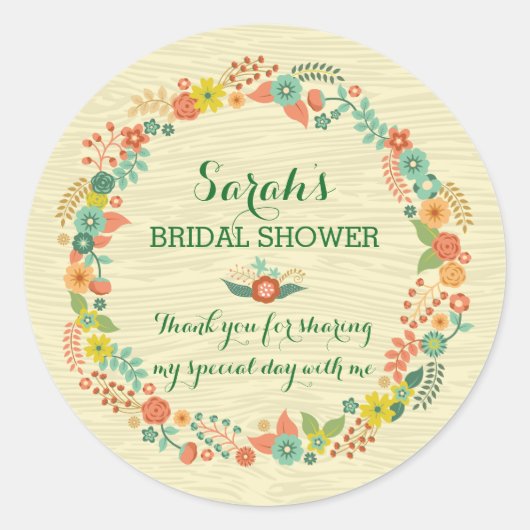 Sticker Rond Wedding shower nuptiale Rustique jaune Floral Wrea (Devant)