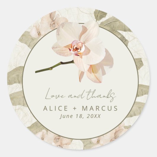 Sticker Rond Wedding Tropical Botanical Garden Thank You Favor (Devant)