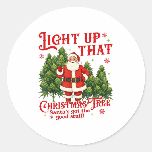 Sticker Rond Weed Lover Smoking Light Up Christmas Tree (Devant)