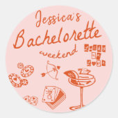 Sticker Rond Week-end de Bachelorette de Cocktail Dessiné à la (Devant)