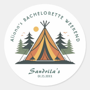 Sticker Rond Week-end de camping simple pour enterrement de vie