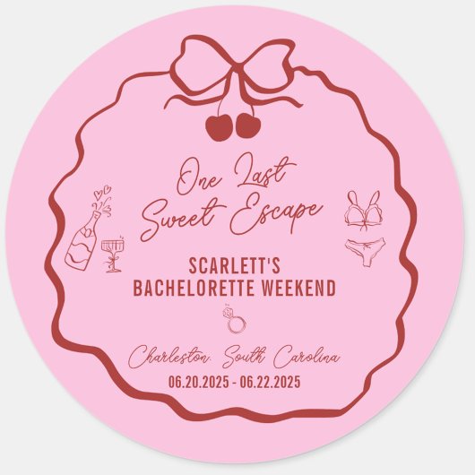 Sticker Rond Week-end de célibataire rose et rouge Cherry