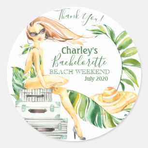 Sticker Rond Week-end de fête de jeune fille tropicale sur la p