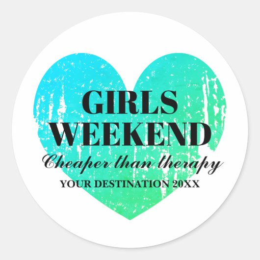 Sticker Rond Week-end entre filles turquoise bleu cœur (Devant)