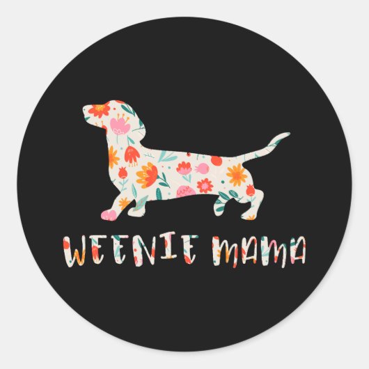 Sticker Rond Weenie Mama Dachshund floral (Devant)