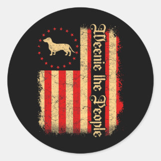 Sticker Rond Weenie The People 4 Juillet Drapeau Américain Usa
