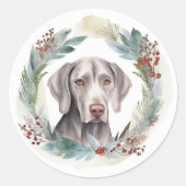 Sticker Rond Weimaraner Christmas Wreath Festive Pup (Devant)