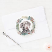 Sticker Rond Weimaraner Christmas Wreath Festive Pup (Enveloppe)