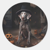 Sticker Rond Weimaraner Citrouilles Halloween effrayant (Devant)