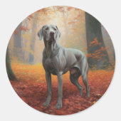Sticker Rond Weimaraner en automne Leaves automne Inspire (Devant)