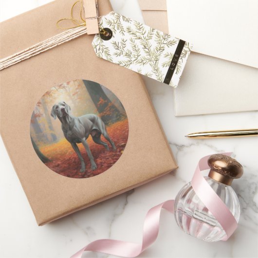 Sticker Rond Weimaraner en automne Leaves automne Inspire (Cadeaux)