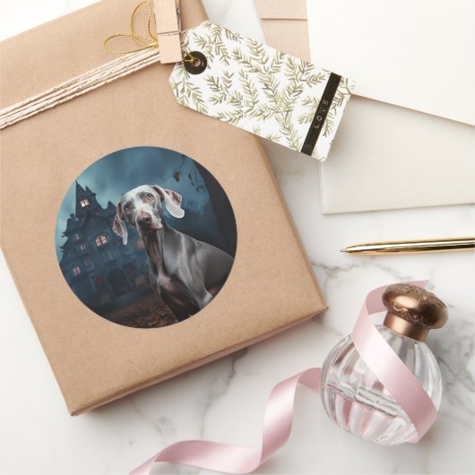 Sticker Rond Weimaraner Halloween effroi (Cadeaux)