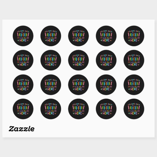 Sticker Rond Welcome Back I'm Glad You're Here Back To School T (Feuille)