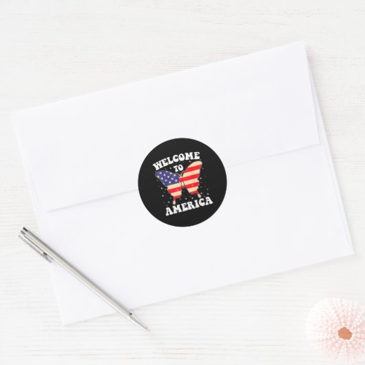 Sticker Rond Welcome To America Patriotic Butterfly New America (Enveloppe)