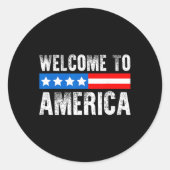 Sticker Rond Welcome To America Patriotic Usa Flag New American (Devant)