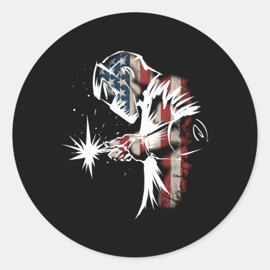 Sticker Rond Welder American Flag Usa Patriotic Welder Imprimer (Devant)