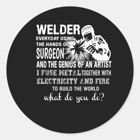 Sticker Rond Welder utilisant les mains Chirurgien Génie Artist (Devant)