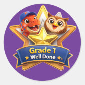 Sticker Rond Well done with the owl and Rex large round achieve (Devant)