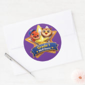 Sticker Rond Well done with the owl and Rex large round achieve (Enveloppe)