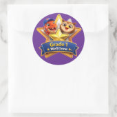 Sticker Rond Well done with the owl and Rex large round achieve (Sac)