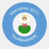 Sticker Rond Welsh Angel Hanukkah Flag Personalized (Devant)