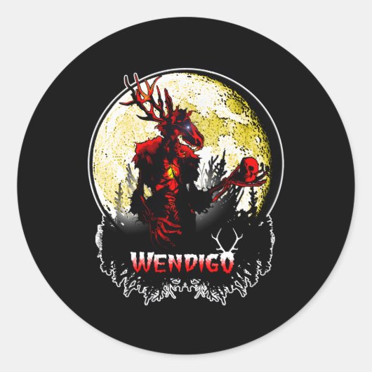 Sticker Rond Wendigo Nouveau Monster Skinwalker Cryptid Evil Ho (Devant)
