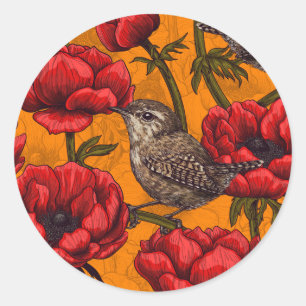 Sticker Rond Wens dans un jardin d'anémones rouges