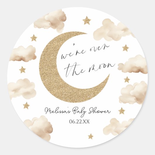 Sticker Rond We're Over The Moon Boho Celestial Baby Shower (Devant)