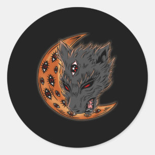 Sticker Rond Werewolf Halloween Crescent Lune Horreur Yeux Goth