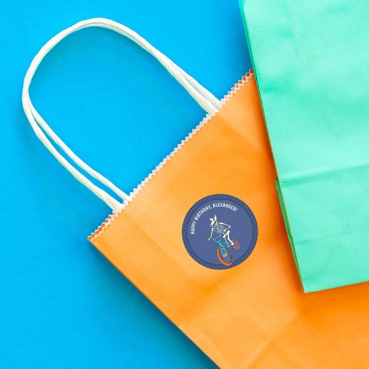 Sticker Rond Werewolf Skeleton on a BMX Bike Personalized