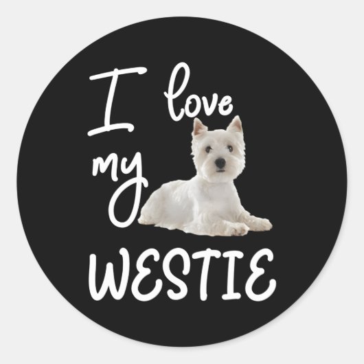 Sticker Rond West Highland Terrier J'adore mon Westie (Devant)